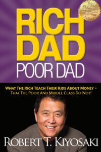 This is the book cover of Rich Dad poor Dad by Robert T. Kiyosaki with the picture of the Author.