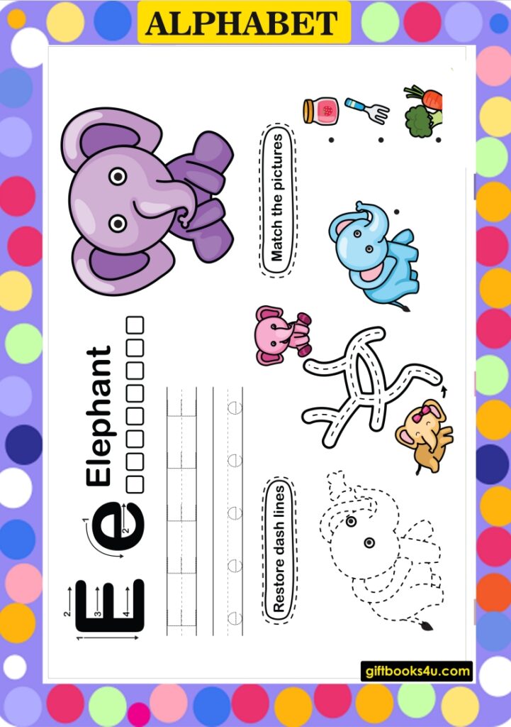 Alphabet E Learning and Writing Worksheet