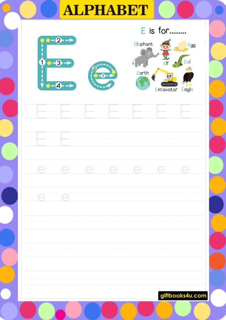 Worksheet of Learning and Writing Alphabet E