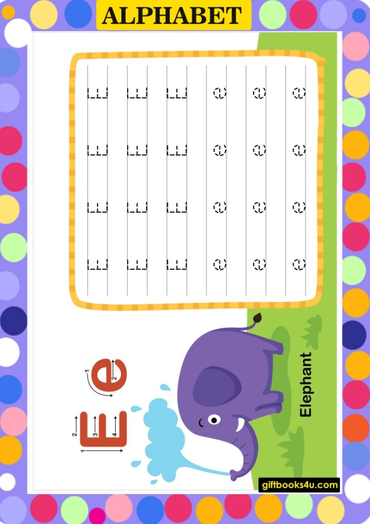 Worksheet for Learning and Writing Alphabet E