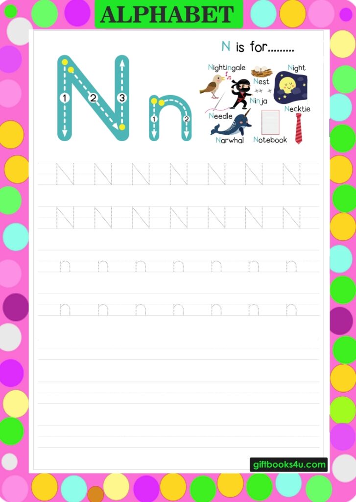 Worksheet for Learning and Writing Alphabet N