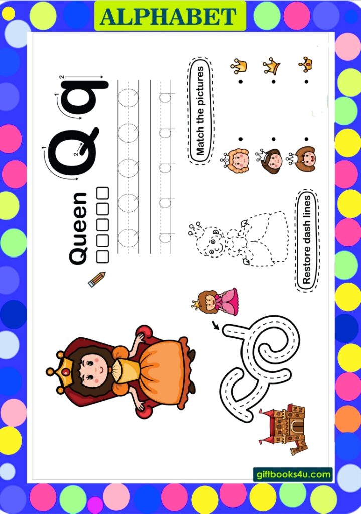 Worksheet for Learning and Writing Alphabet Q