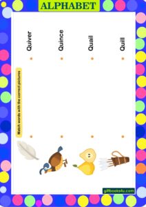 Match Words for Alphabet Q - Worksheet Made Easy