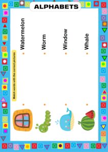 Match Words with Images - Alphabet W Tracing and Learning