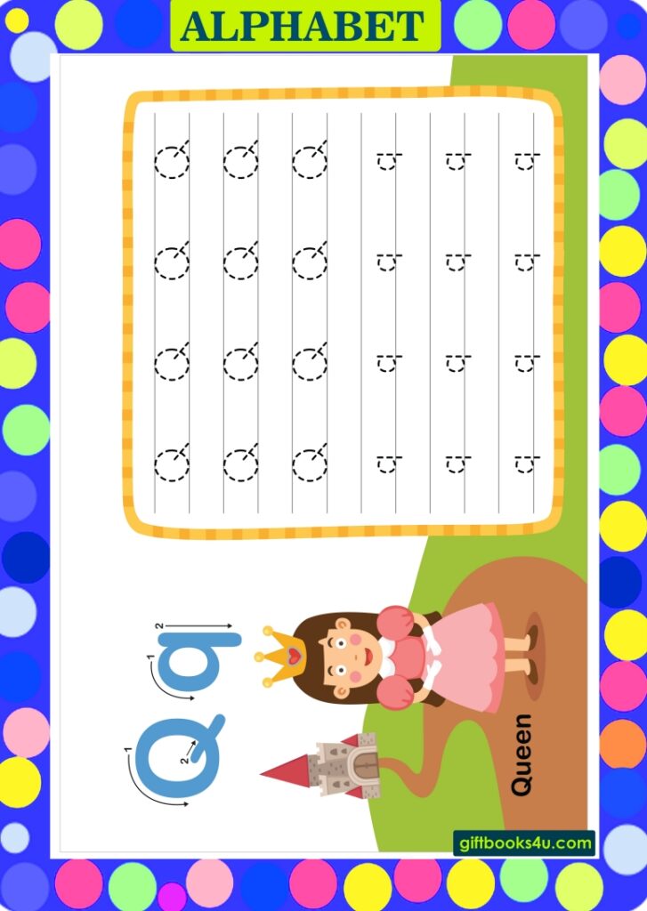 Worksheet for Learning and Writing Alphabet Q