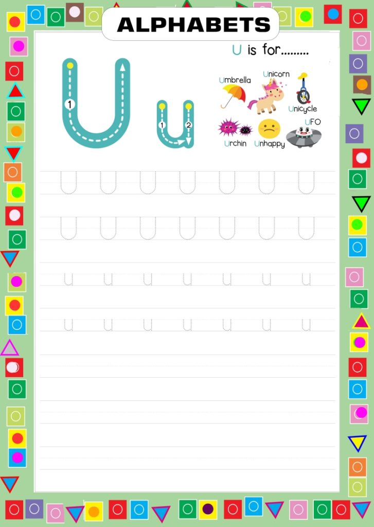 Tracing Alphabet U - Learning and Writing Worksheet