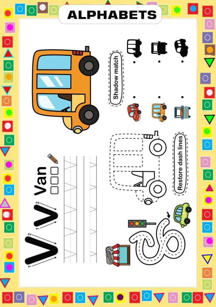 Tracing Alphabet V - Writing and Learning Worksheet