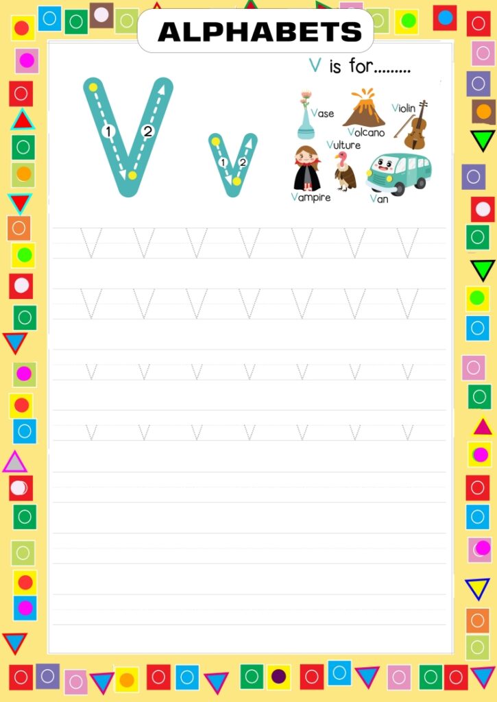 Tracing Alphabet V - Writing and Learning Worksheet