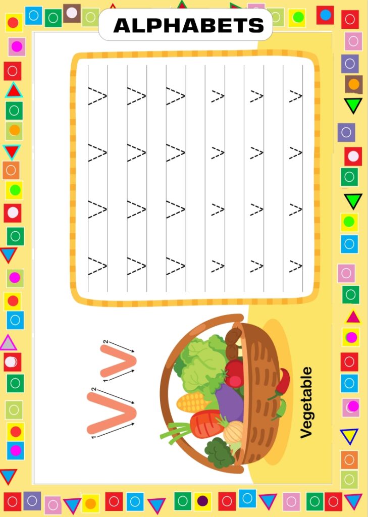 Tracing Alphabet V - Learning and Writing Worksheet