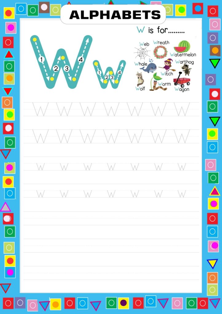 Tracing Alphabet W - Learning and Writing Worksheet