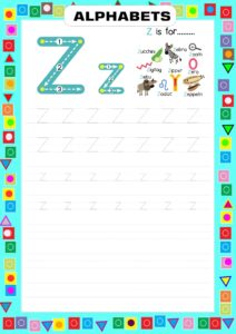 Alphabet Z Tracing and Learning Worksheet