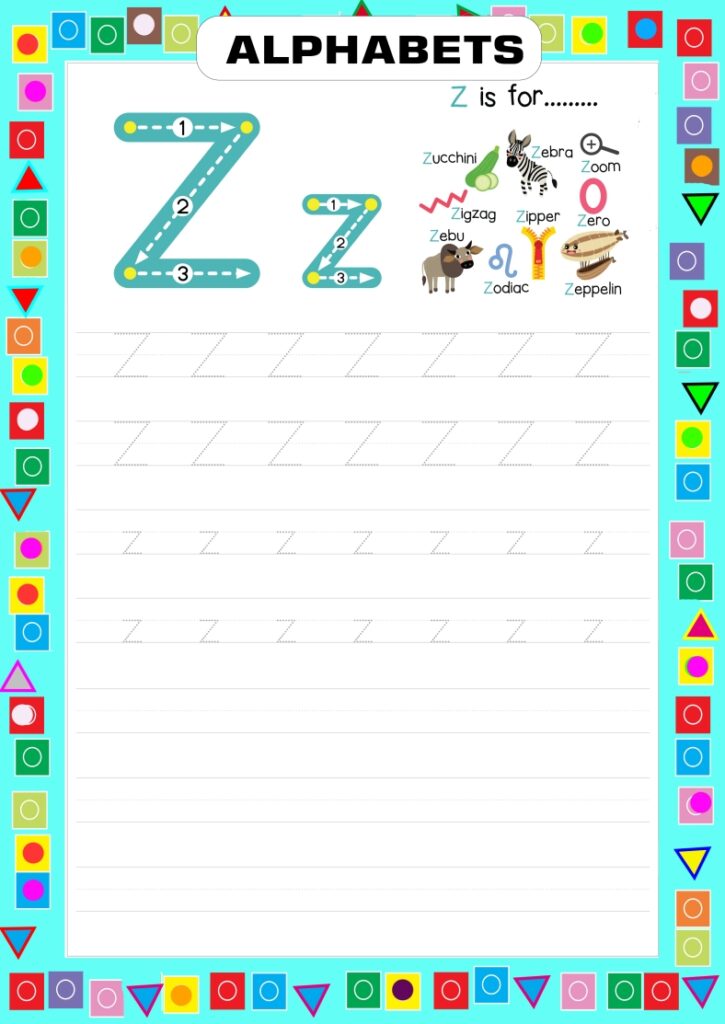 Alphabet Z Tracing and Learning Worksheet